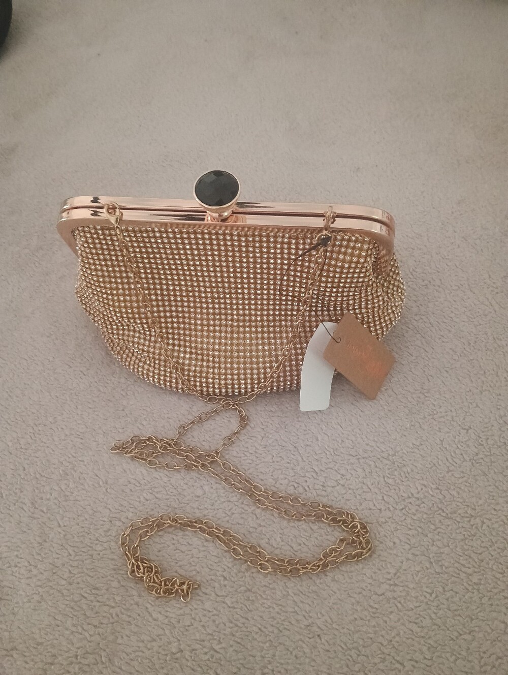 Gold Rhinestone Evening Clutch with Chain Strap